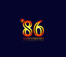 Bright Color Star Design Shape element, 86 Year Anniversary, Invitations, Party Events, Company Based, Banners, Posters, Card Material