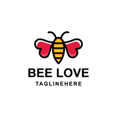 Simple Mascot Vector Logo Design of Dual Meaning Combination Love and Bee Flying In Color yellow pink