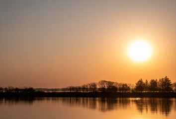 A Blazing Sun Over Lake Couchiching During a Spring Morning Golden Hour in Orillia, Ontario
