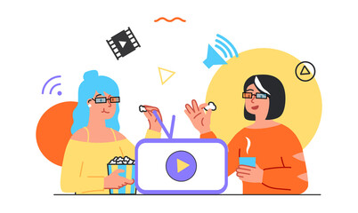 Girlfriends watching online movie on phone screen