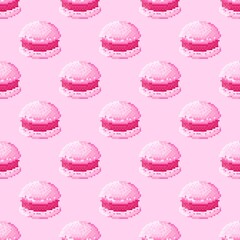 Macaron pattern pixel art. Seamless pattern. Pixel art Macaron pattern. Valentine's Day.
