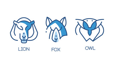 Animal Logo Design Set, Abstract Badges with Lion, Fox, Owl Heads Vector Illustration