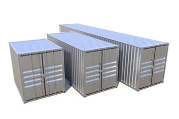 Metallic ship cargo containers 10 20 and 40 feet 3D illustration
