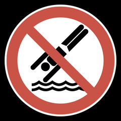 No diving.Sign.
Illustrative graphic poster, round, black, red colors, flat. - 435495926