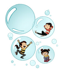 Naklejka premium Illustration of children inside bubbles