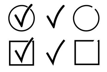 Set of checkmarks. Black and white vector illustration.