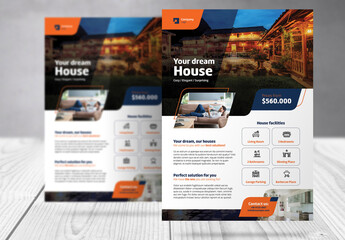 Real Estate Flyer with Blue and Orange  Accents