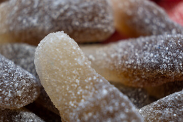 Colorful sweet jelly and candies with sugar. Macro.