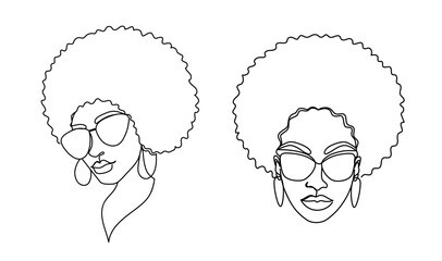 Afro American woman in a modern one line style.