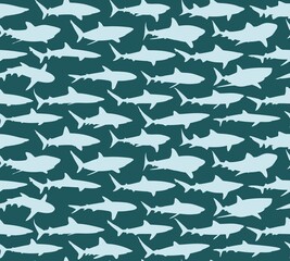 The seamless blue background with sharks.