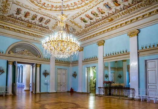 SAINT-PETERSBURG, RUSSIA - DECEMBER 3, 2018: Ball-room in Yusupov Palace on the Moika river embankment.