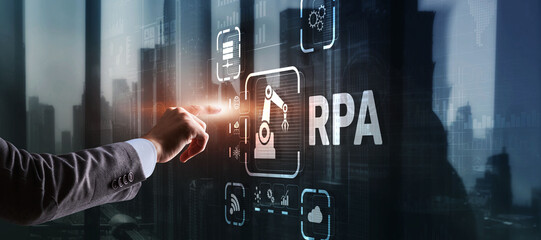 RPA Robotic Process Automation system. Big data and business concept