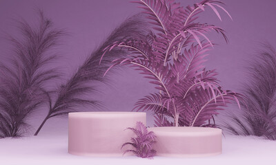 Pink and purple 3d abstract mockup with platform