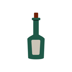 Ancient old green glass corked bottle flat vector illustration isolated.