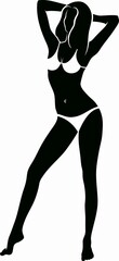 woman in bikini swimsuit, monochromatic vector illustration