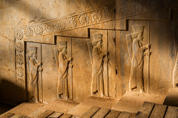 Relief sculpture of the subject people of the Achaemenian Empire in Apadana Palace, Persepolis, Iran.