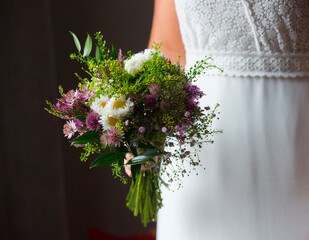close up of a floral bouquet on a wedding ceremony