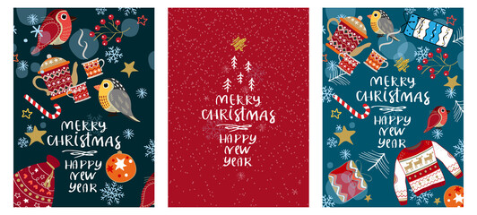 Set of Happy New Year 2022, patterns with Christmas elements.