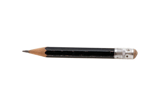 Old vintage black pencil with erasor, on white background