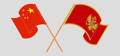 Crossed and waving flags of China and Montenegro