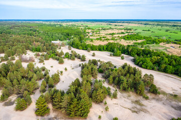 Fototapeta na wymiar Aerial view to natural Ukrainian desert near Kitsevka, Kharkiv region