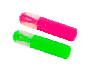 closed red and green highlighter text isolated on white background