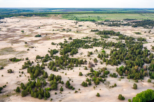 Aerial view to natural Ukrainian desert near Kitsevka, Kharkiv region