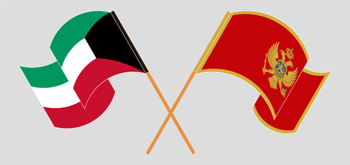 Crossed and waving flags of Kuwait and Montenegro