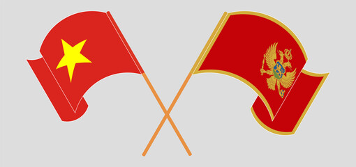 Crossed and waving flags of Vietnam and Montenegro