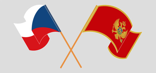 Obraz premium Crossed and waving flags of Czech Republic and Montenegro