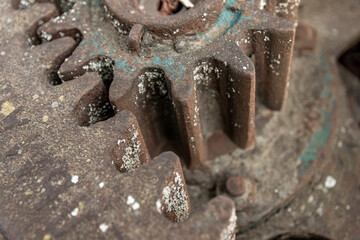 Vintage cogwheel gear mechanism macro photo