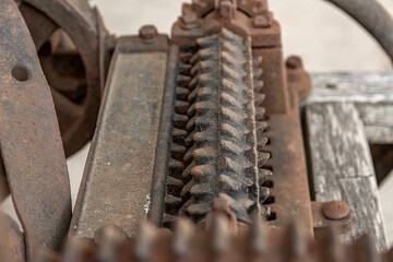 Vintage cogwheel gear mechanism macro photo