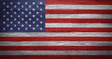 US American flag painted on distressed and worn wood. Wallpaper for Memorial Day, Veteran's Day, 4th of July,or other USA patriotic holidays.