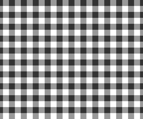 Black and white gingham seamless pattern. Checkered texture for picnic blanket, tablecloth, plaid, clothes. Fabric geometric background, textile design. Vector flat illustration.