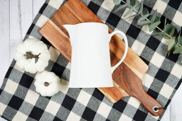 Kitchen milk jug mockup. On-trend farmhouse aesthetic flatlay svg craft product mock up with black...