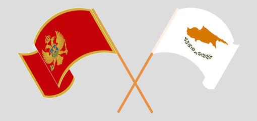 Crossed and waving flags of Montenegro and Cyprus