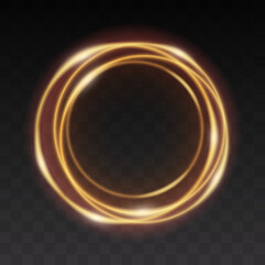 Golden glowing circle. Light line effect of gold circle. Flare fire ring trace. Glitter trail effect