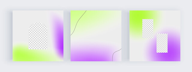Social media banners with light green and purple blur gradient backgrounds
