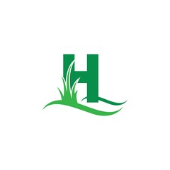 Letter H behind a green grass icon logo design vector