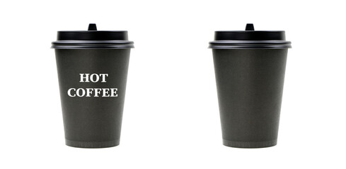 Black paper coffee cup isolated on a white background.. Black tea cup isolated.Blank mockup