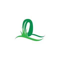 Number zero behind a green grass icon logo design vector