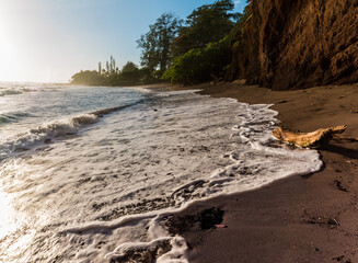 Early Morning Waves Washing Ashore on Koki Beach With Alau Island in The Distance, Koki Beach Park, Hana, Maui, Hawaii, USA