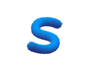 High Quality 3D Shaggy Letter S on White Background . Isolated Vector Element . Fur S letter logo template