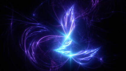 Abstract background, smooth multicolored lines on a black background.