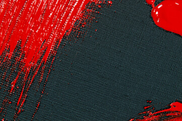 abstract creative background: red spots, strokes and splashes of colored primer when toning a black...
