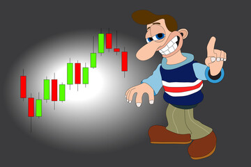 Forex man with cheeky smile - flat design