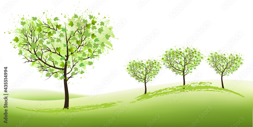 Poster Nature Background with stylized trees representing season - summer. Vector.