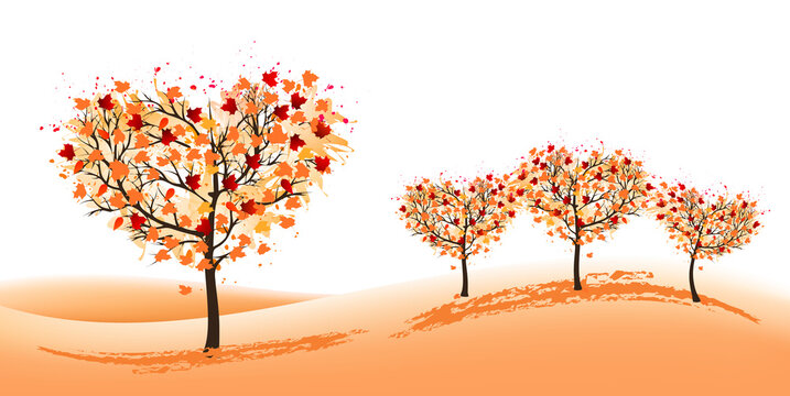 Nature Background with stylized trees representing season -  autumn. Vector.