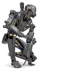 super robot is kneeling side view with copy space