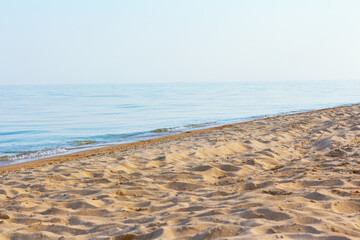 Empty sandy beach . Seaside scenery in the morning